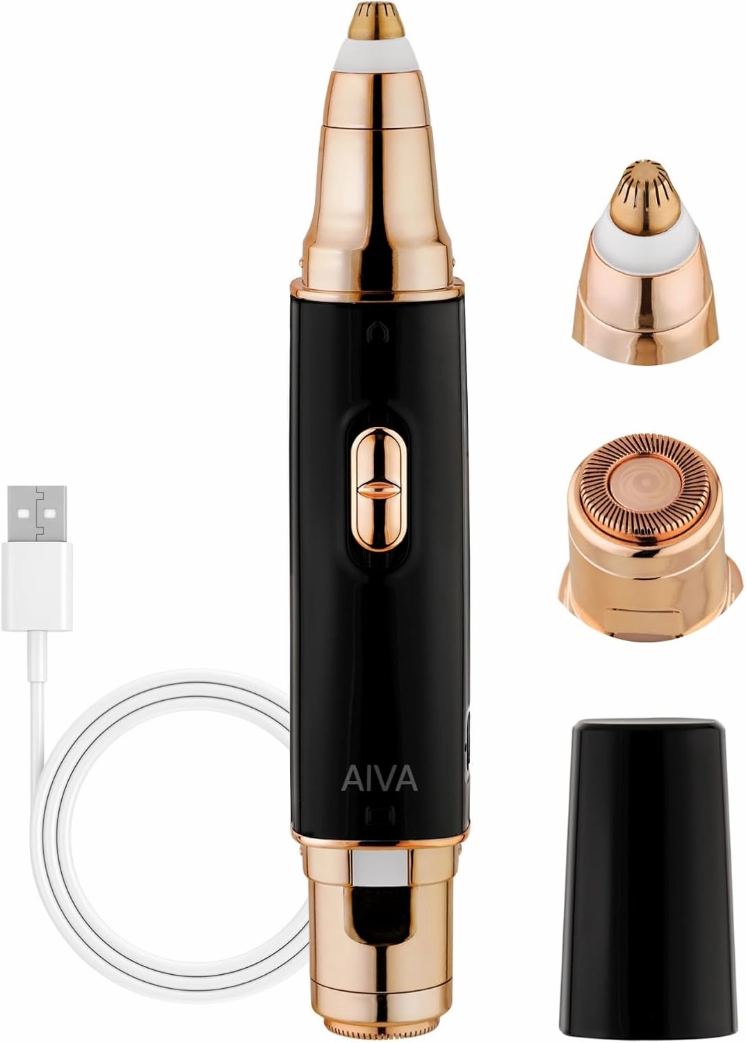 SPA SCIENCES - AIVA Deluxe - Dual 2-in-1/Double Sided Facial Hair Remover & Eyebrow Trimmer USB Rechargeable with Built-in LED Lights
