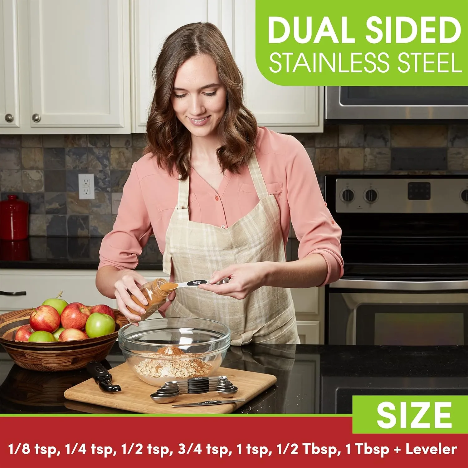 Spring Chef Stainless Steel Magnetic Measuring Spoons Set of 8 with Leveler, Dual Sided Metal Teaspoon & Tablespoon Measuring Spoons, Nesting Kitchen Gadgets for Baking & Cooking - 2 Pack - Black
