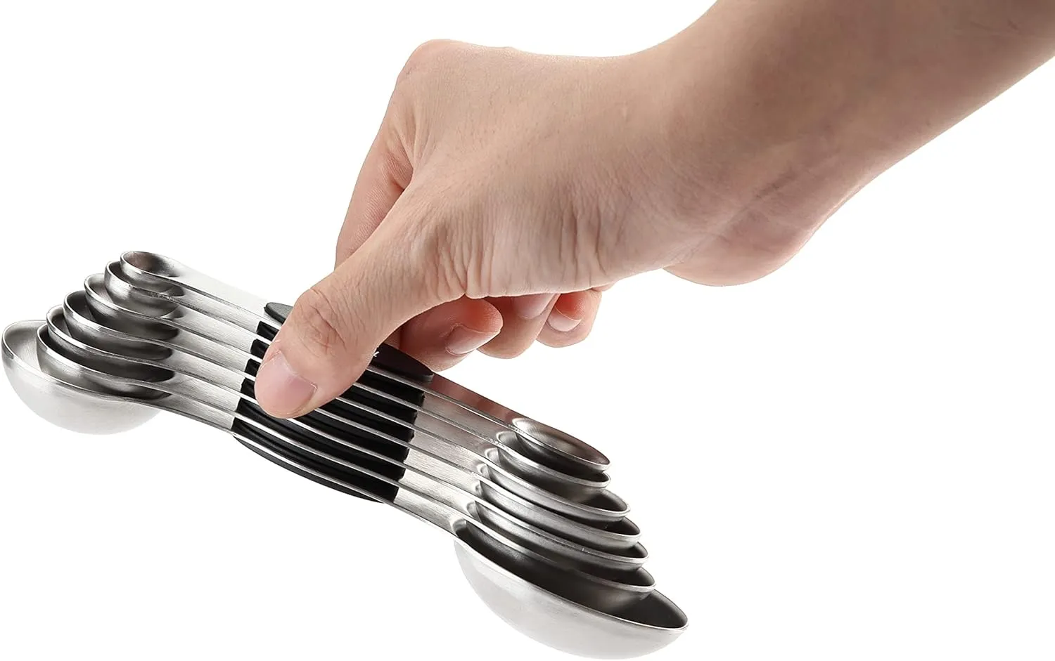 Spring Chef Stainless Steel Magnetic Measuring Spoons Set of 8 with Leveler, Dual Sided Metal Teaspoon & Tablespoon Measuring Spoons, Nesting Kitchen Gadgets for Baking & Cooking - 2 Pack - Black