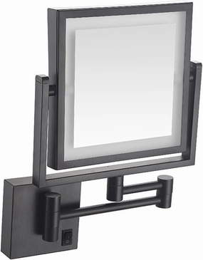 Square LED Makeup Mirror with 1X/3X Magnification, Wall-Mounted Brass Vanity Mirror, 360° Rotation Extendable Arm, USB Rechargeable(Black)