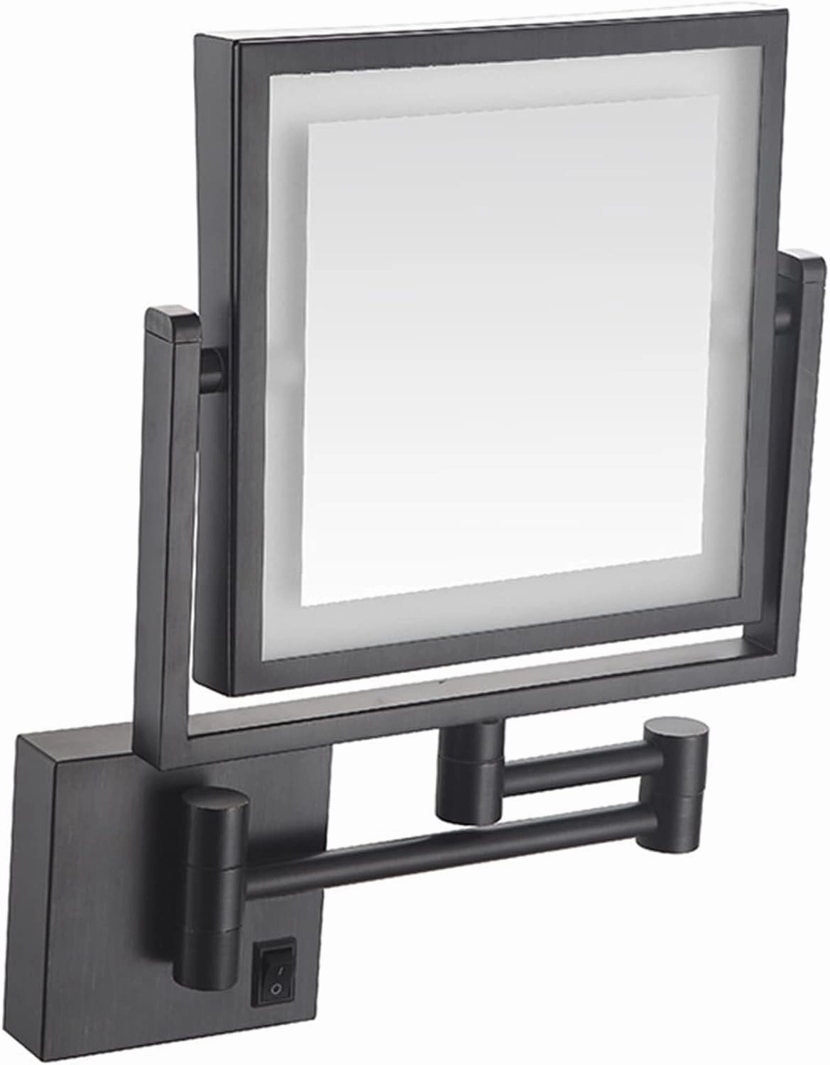 Square LED Makeup Mirror with 1X/3X Magnification, Wall-Mounted Brass Vanity Mirror, 360° Rotation Extendable Arm, USB Rechargeable(Black)