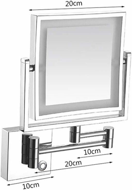 Square Wall Mount LED Lighted Makeup Mirror 3X Magnifying Cosmetic Mirror 360° Swivel Extendable Two Sided Vanity Mirror for Bathroom, UK Plug