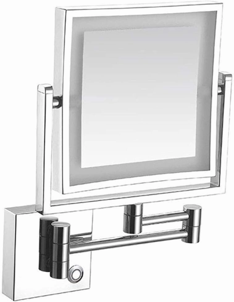 Square Wall Mount LED Lighted Makeup Mirror 3X Magnifying Cosmetic Mirror 360° Swivel Extendable Two Sided Vanity Mirror for Bathroom, UK Plug
