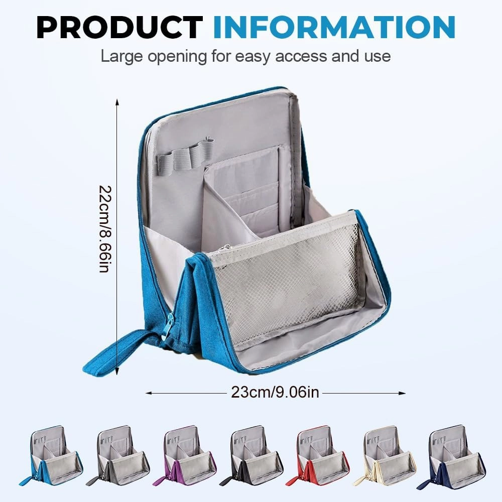 Standing Makeup Bag, 2025 New Upgraded Portable Large Capacity Pencil Cases, Multi-Purpose Waterproof Office Storage Makeup Bag Organizer with Compartments (Wine Red)