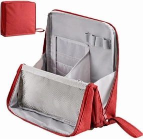 Standing Makeup Bag, 2025 New Upgraded Portable Large Capacity Pencil Cases, Multi-Purpose Waterproof Office Storage Makeup Bag Organizer with Compartments (Wine Red)
