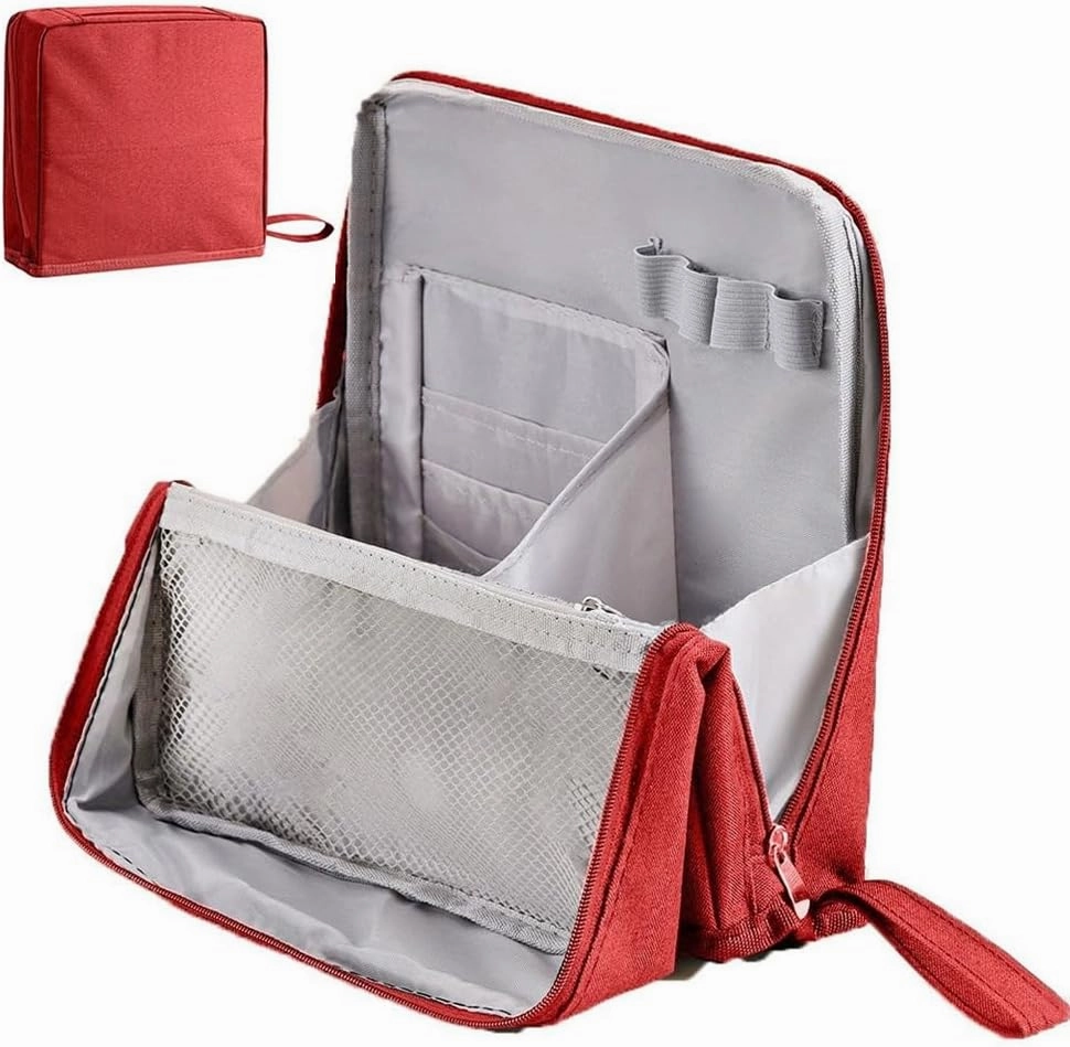 Standing Makeup Bag, 2025 New Upgraded Portable Large Capacity Pencil Cases, Multi-Purpose Waterproof Office Storage Makeup Bag Organizer with Compartments (Wine Red)