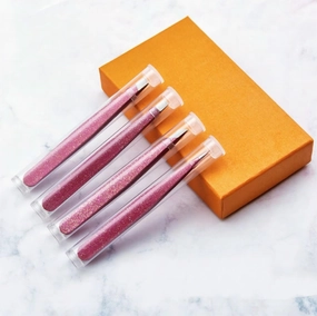 Stunning Flash Pink Stainless Steel Tweezer Set - 4-Piece Eyebrow Shaping Tweezers (Oblique, Flat, Straight, Blade-mouth Types) for Precise Eyebrow Maintenance.