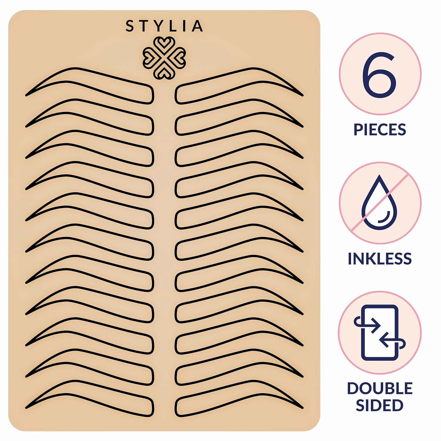Stylia Microblading Practice Fake Skin Sheet for Eyebrow Tattoo, Fake Skin for Tattoo, Micro Blading Eye Brow Makeup, Tattoo Skin Practice Kit, Tattooing Supplies (5 Black Double Sided  1 Bonus White)