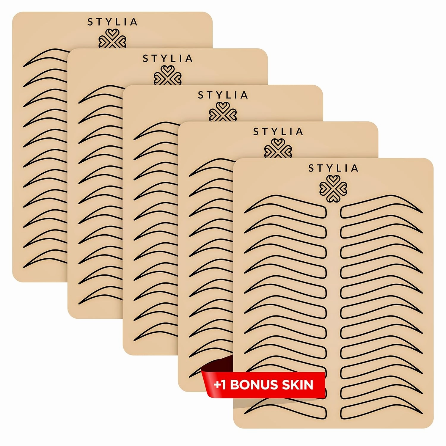 Stylia Microblading Practice Fake Skin Sheet for Eyebrow Tattoo, Fake Skin for Tattoo, Micro Blading Eye Brow Makeup, Tattoo Skin Practice Kit, Tattooing Supplies (5 Black Double Sided  1 Bonus White)