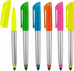 Stylus Ballpoint Pen With Highlighter Tips, 3-1 for Touchscreens, Writing and Highlighting, Bright Colors, Black Ink, Pack of 10