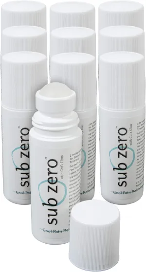 Sub Zero Cooling Pain Relief Gel Roll On with Cats Claw, 3-Oz, Portable Muscle Pain Relief Gel, Warm Relief, Soothing Cream, Fast-Acting Cream for Muscles, Crystal Clear and Greaseless, (Pack of 10)