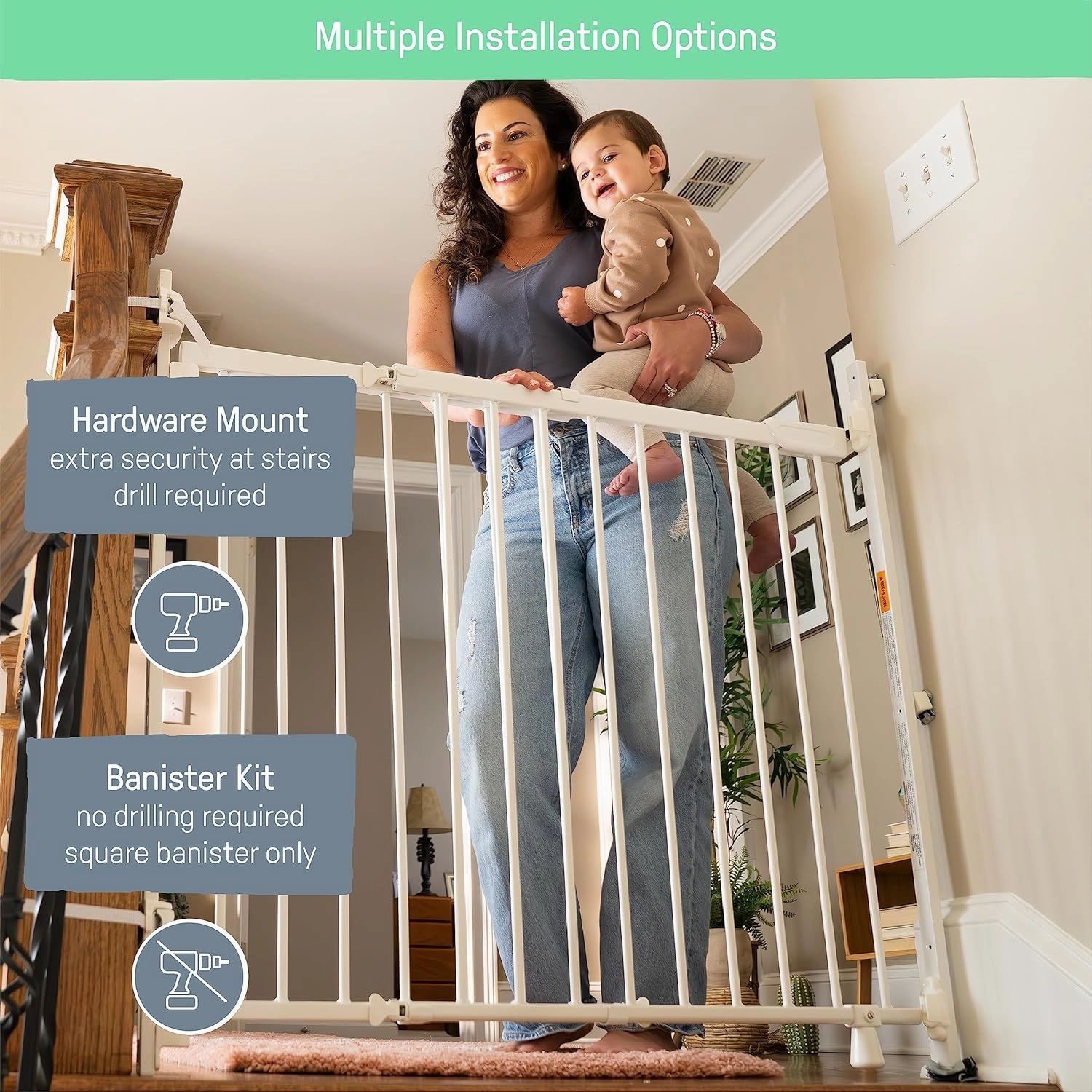 Summer Infant Metal Banister & Stair Safety Baby Gate, 31'-46' Wide, 32.5' Tall, Banister & Wall Mount, Black