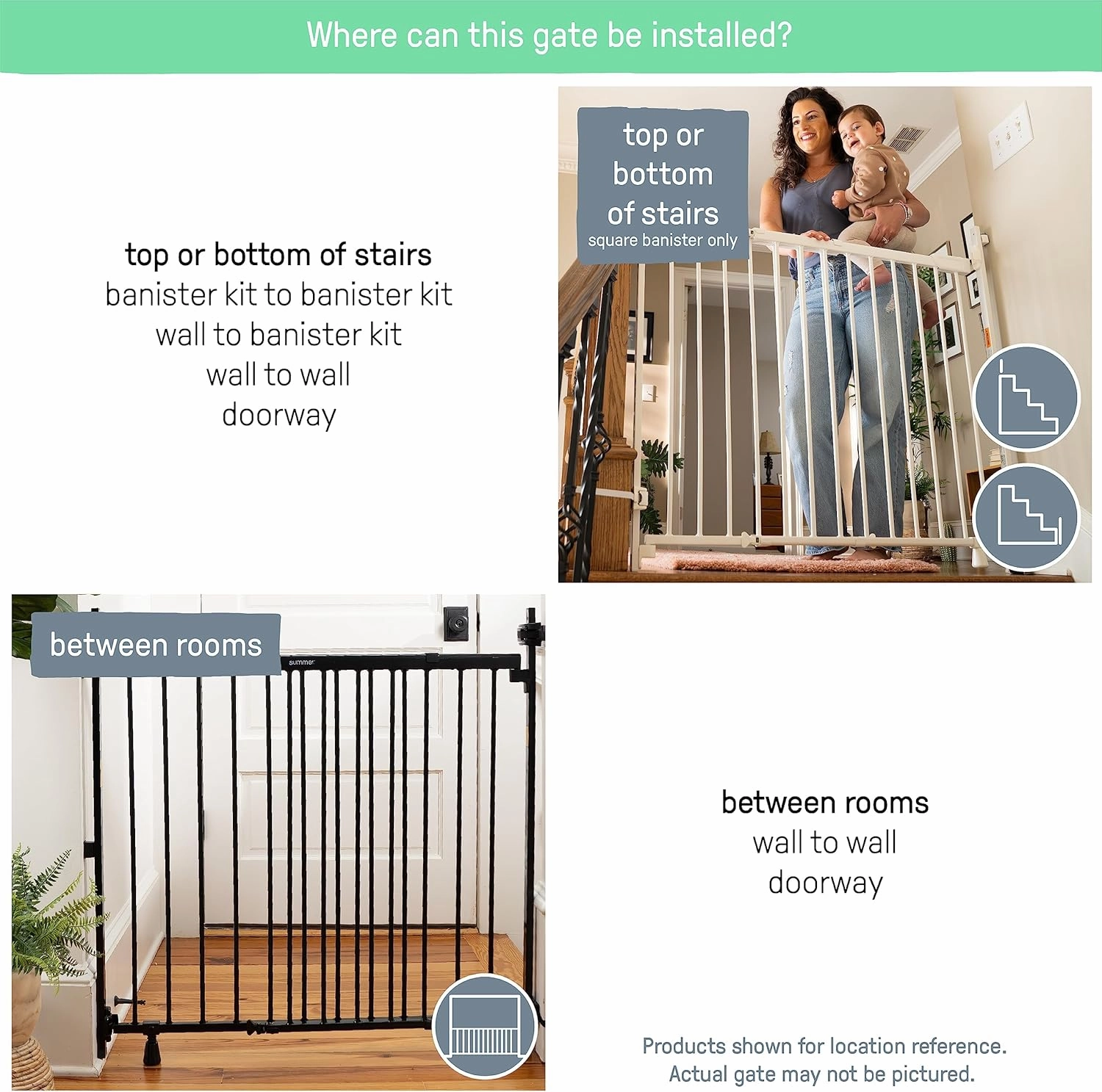 Summer Infant Metal Banister & Stair Safety Baby Gate, 31'-46' Wide, 32.5' Tall, Banister & Wall Mount, Black