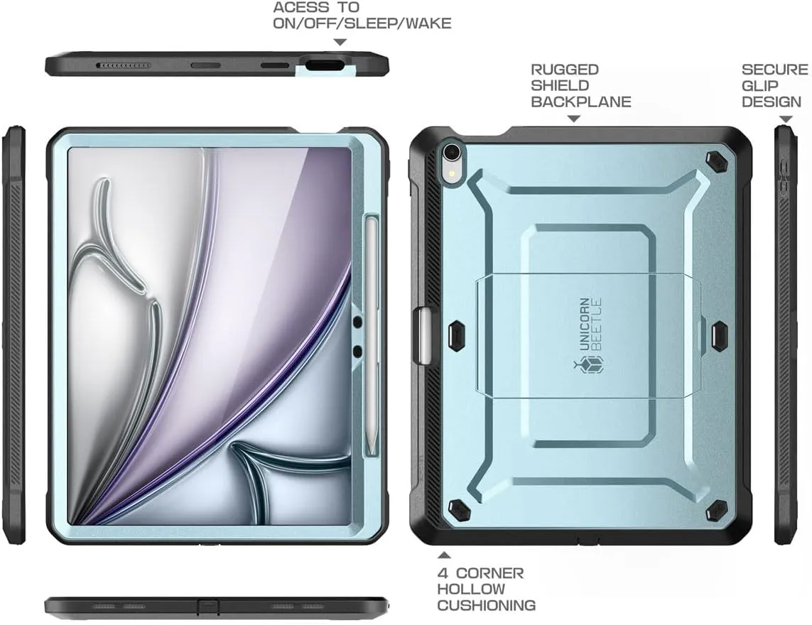 SUPCASE for iPad Air 13 Inch Case M3/M2 (2025/2024) with Pencil Holder (Unicorn Beetle Pro), [Built-in Screen Protector & Stand] [Military-Grade Protection] Rugged Cover for iPad Air 13 Inch, Arctic