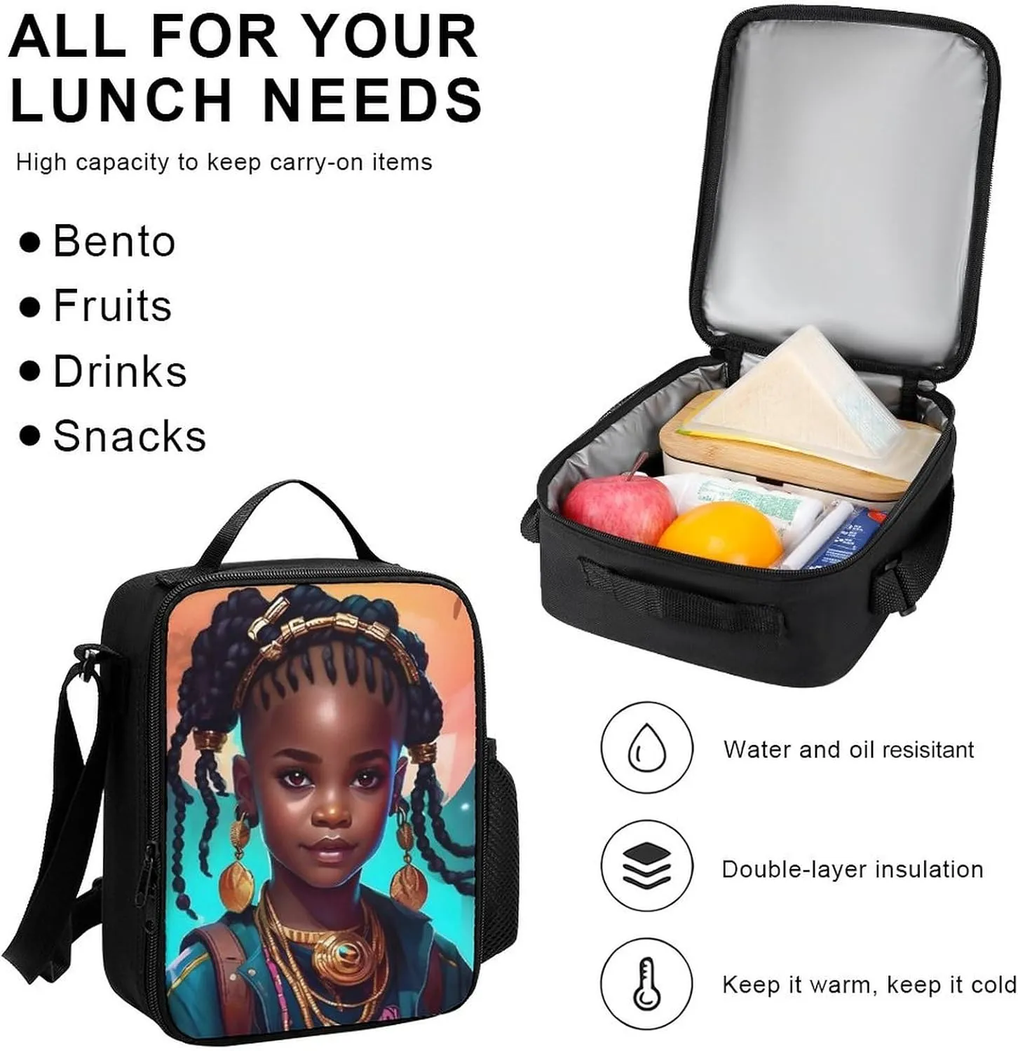 Supdreamc Adults Daypack Sets - African American Black Women Woman Art Bookbag College Bookbag   Lunch Bag   Pencil Case Travel Bag & Day Pack, Gym Bag Laptop Backpack Daypack