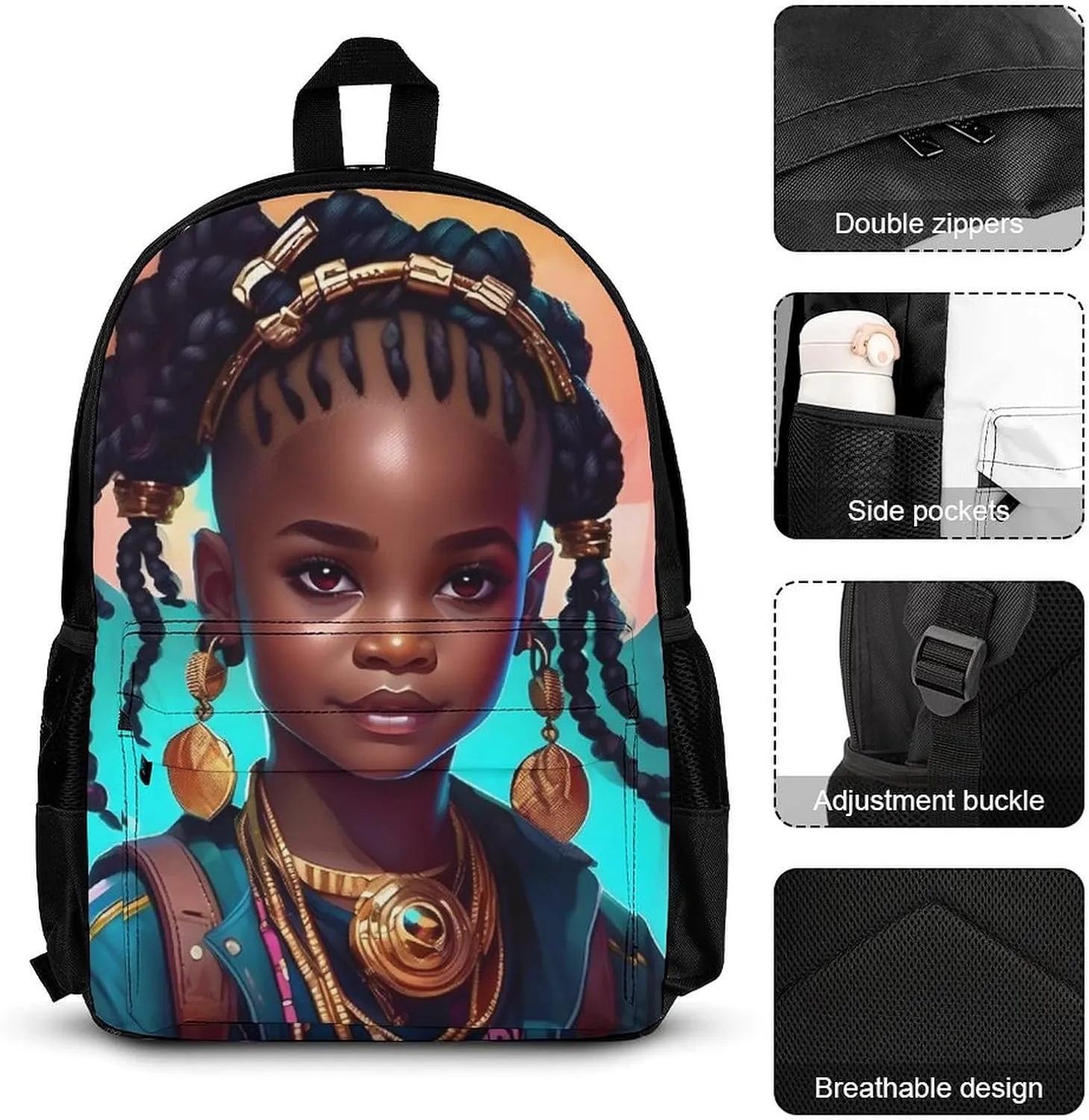 Supdreamc Adults Daypack Sets - African American Black Women Woman Art Bookbag College Bookbag   Lunch Bag   Pencil Case Travel Bag & Day Pack, Gym Bag Laptop Backpack Daypack