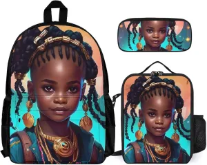 Supdreamc Adults Daypack Sets - African American Black Women Woman Art Bookbag College Bookbag   Lunch Bag   Pencil Case Travel Bag & Day Pack, Gym Bag Laptop Backpack Daypack