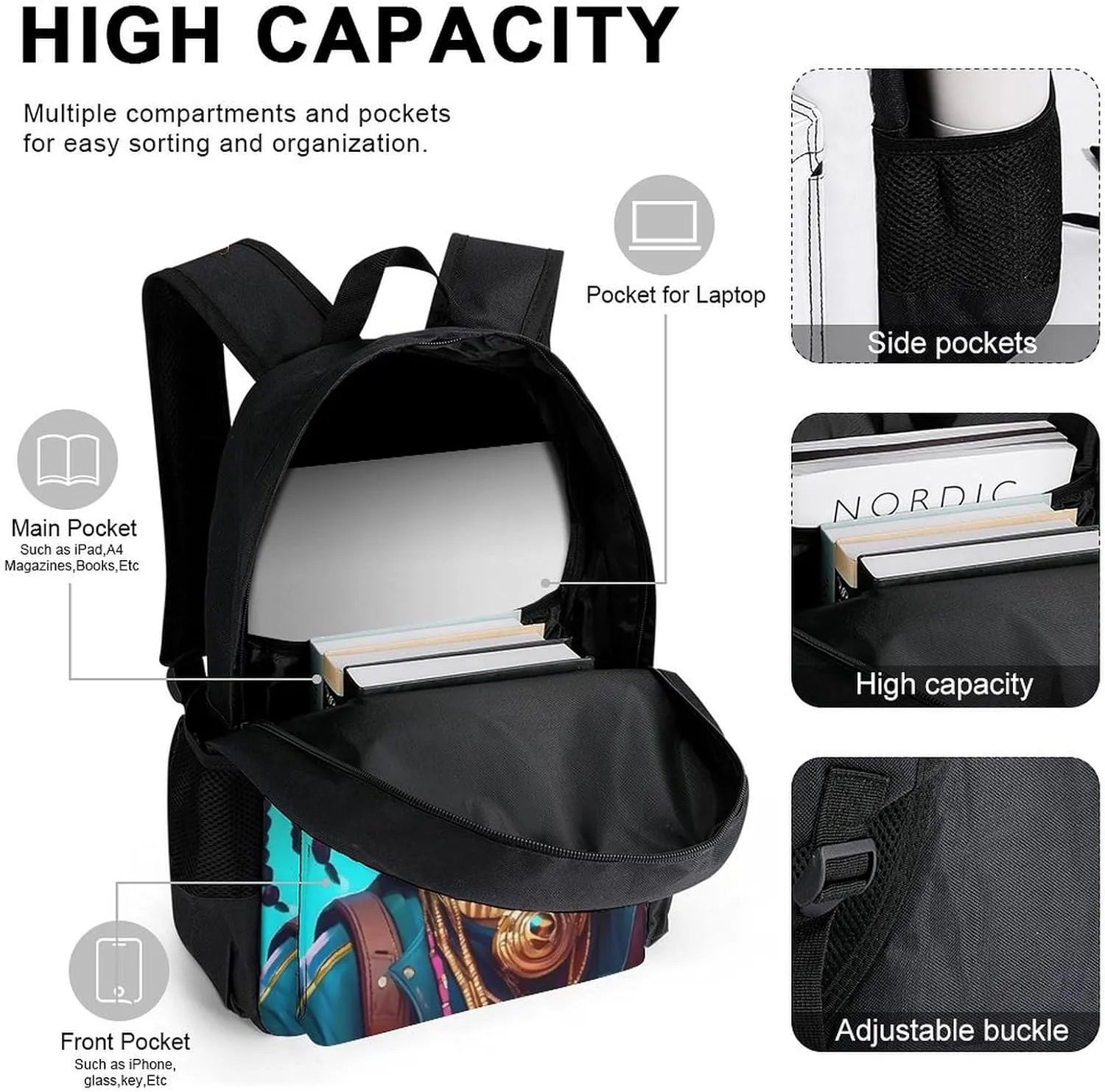 Supdreamc Adults Daypack Sets - African American Black Women Woman Art Bookbag College Bookbag   Lunch Bag   Pencil Case Travel Bag & Day Pack, Gym Bag Laptop Backpack Daypack