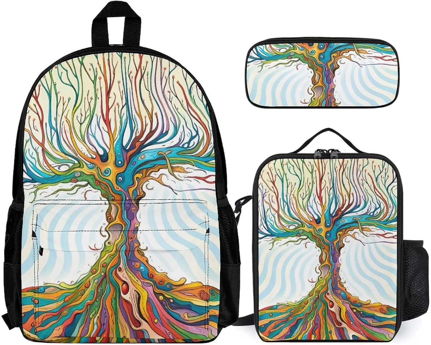Supdreamc Adults Daypack Sets - Funky Tree Art Bookbag College Bookbag Travel Hiking Bag & Day Pack   Lunch Bag   Pencil Case, Backpack Daypack