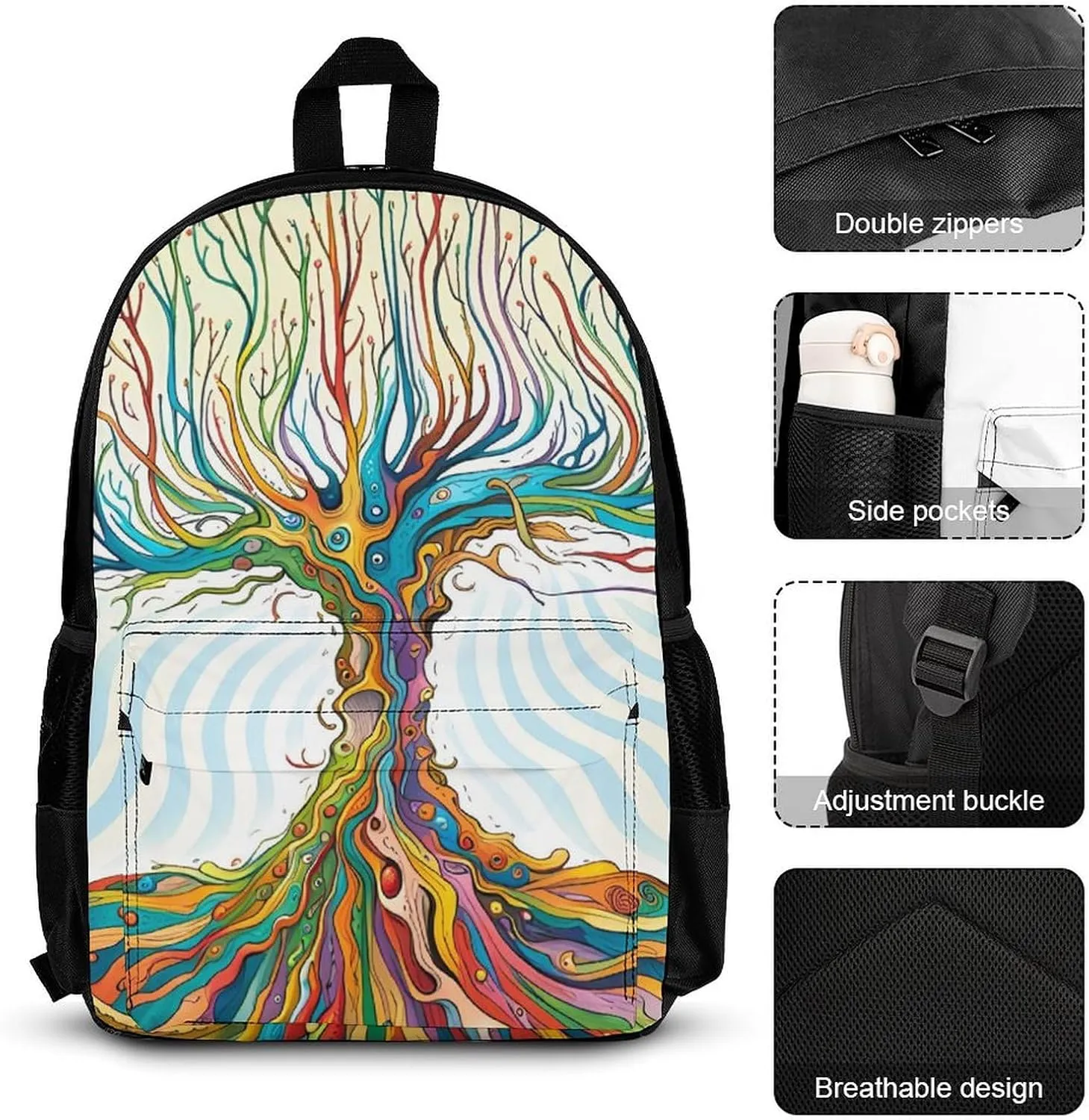Supdreamc Adults Daypack Sets - Funky Tree Art Bookbag College Bookbag Travel Hiking Bag & Day Pack   Lunch Bag   Pencil Case, Backpack Daypack