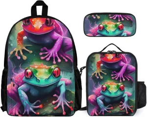 Supdreamc Daypack Backpack Sets, Backpack   Lunch Bag   Pencil Case for Gym Picnic Bicycle, Watercolor Frogs Art Traveling & Camping Backpack, One Size