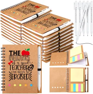 Supervitae 12 Sets Teacher Appreciation Gifts in Bulk, Include 12 Teacher's Day Thick Spiral Notebook (100 Pages) with Built-in Sticky Note 12 Retractable Ballpoint Pens, Thank You Gift for Teachers