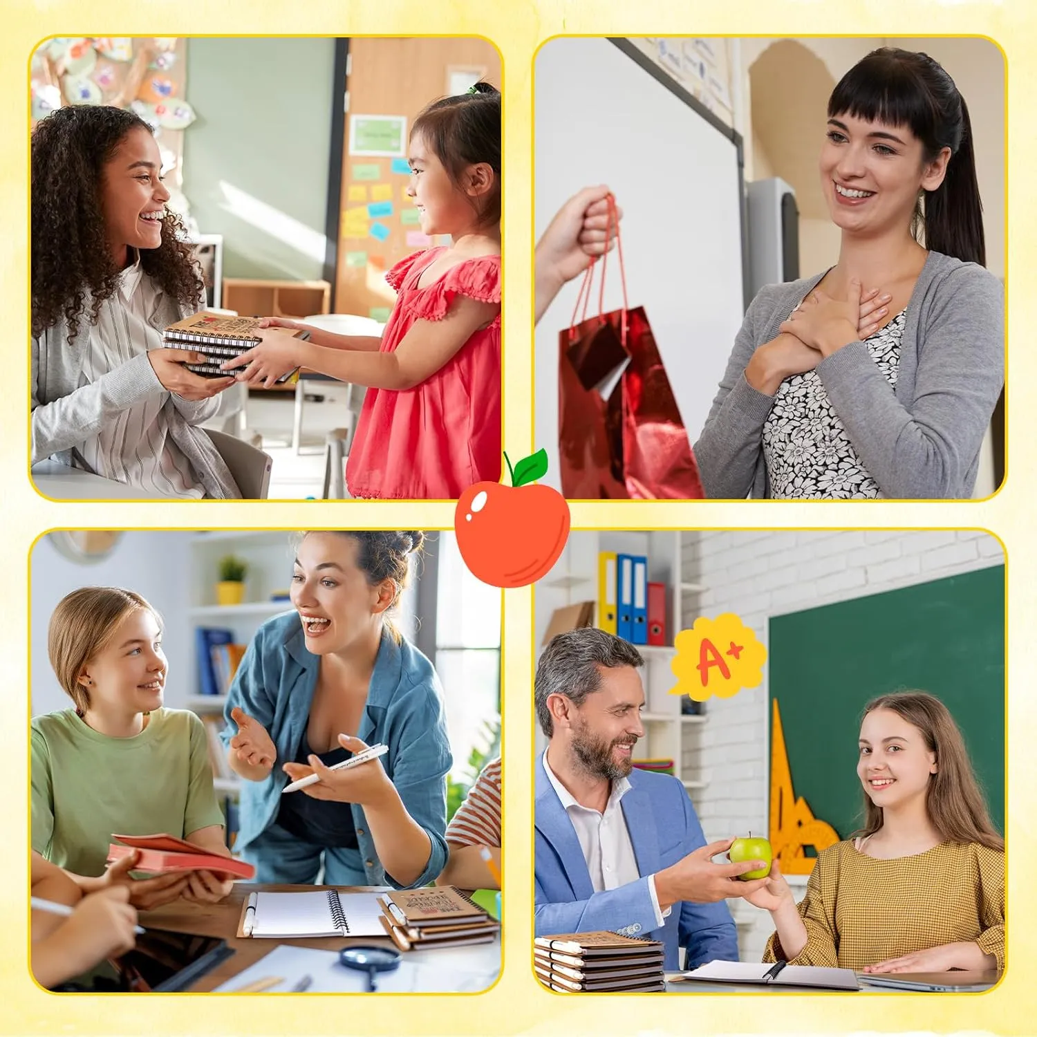 Supervitae 12 Sets Teacher Appreciation Gifts in Bulk, Include 12 Teacher's Day Thick Spiral Notebook (100 Pages) with Built-in Sticky Note 12 Retractable Ballpoint Pens, Thank You Gift for Teachers