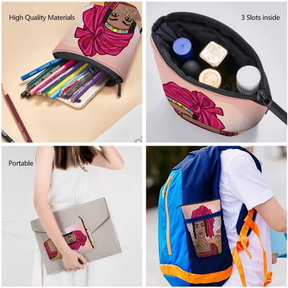 Swono African Woman Pencil Case Beautiful Turban Ancient Clothes Landscape Savanna Sunset Mountains Stand Up Pencil Case Pencil Holder Pencil Pouch For Women Men Colorful