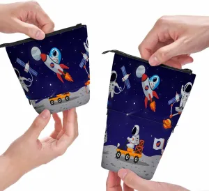Swono Astronaut Characters Cute Pencil Case Cartoon Moon Space Man Human Spaceman Stand Up Pencil Case Organizer Cosmetics Pouch For Women Men Blue