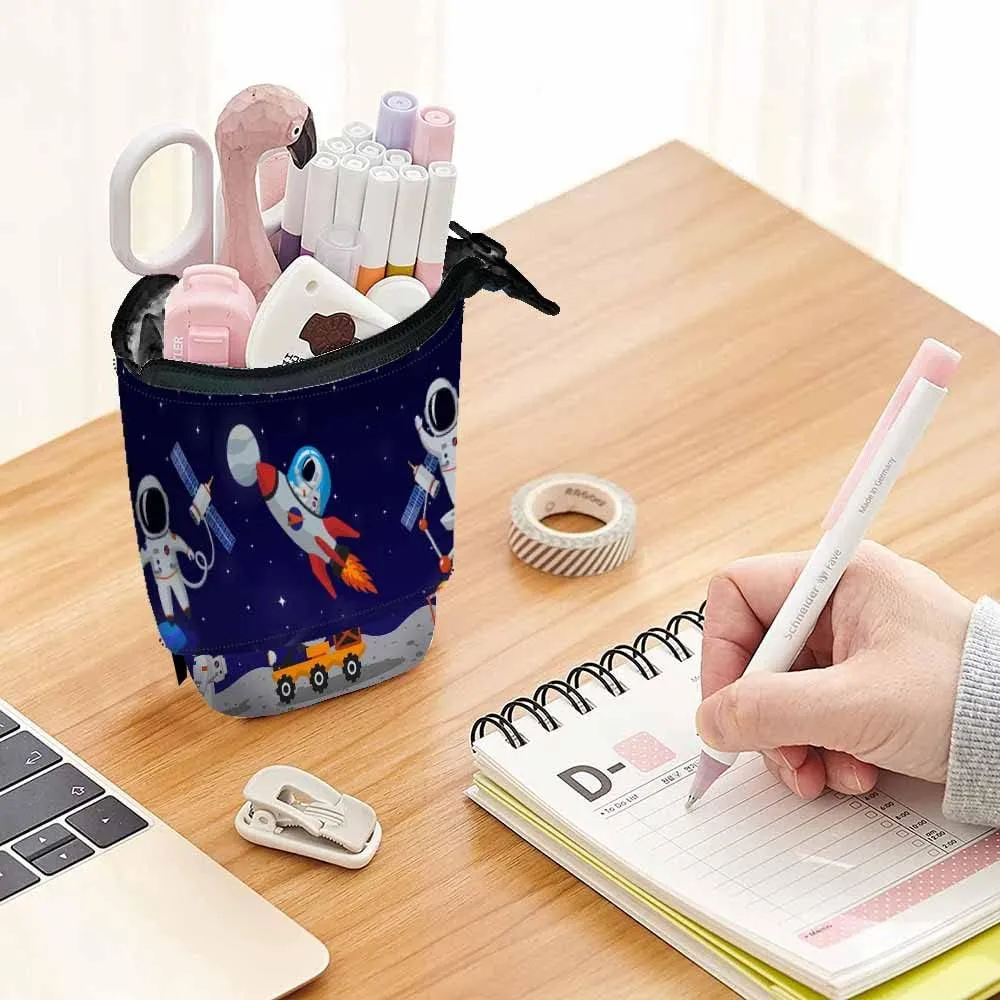 Swono Astronaut Characters Cute Pencil Case Cartoon Moon Space Man Human Spaceman Stand Up Pencil Case Organizer Cosmetics Pouch For Women Men Blue
