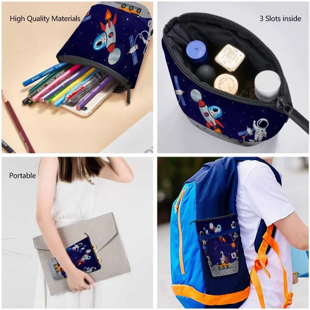 Swono Astronaut Characters Cute Pencil Case Cartoon Moon Space Man Human Spaceman Stand Up Pencil Case Organizer Cosmetics Pouch For Women Men Blue