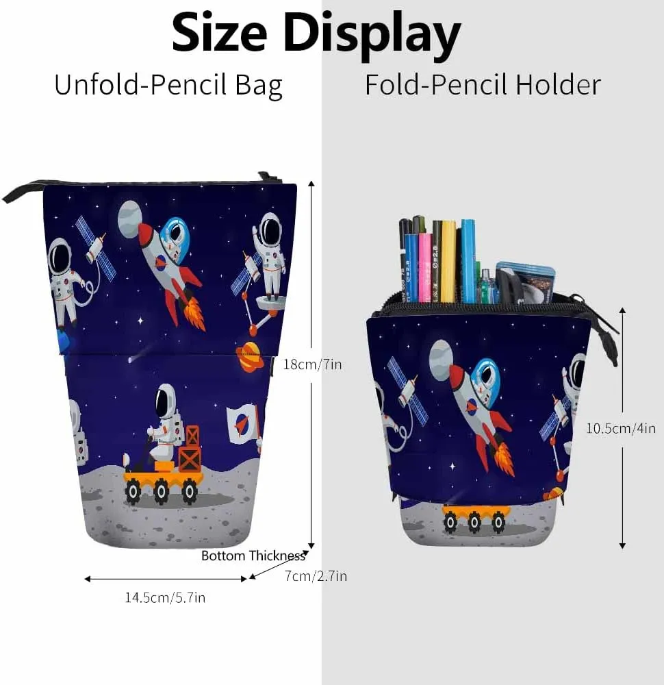 Swono Astronaut Characters Cute Pencil Case Cartoon Moon Space Man Human Spaceman Stand Up Pencil Case Organizer Cosmetics Pouch For Women Men Blue