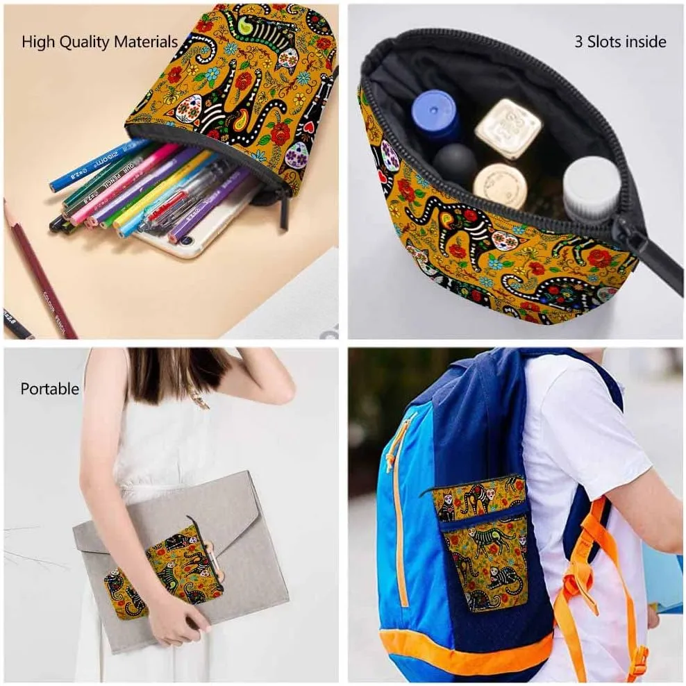 Swono Black Cats Pencil Case Calavera Sugar Skull Mexican Style Holiday Day Of The Dead Dia De Muertos Standing Pencil Case Pencil Pouch Pencil Holder