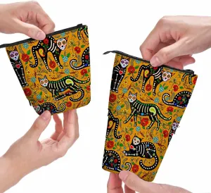 Swono Black Cats Pencil Case Calavera Sugar Skull Mexican Style Holiday Day Of The Dead Dia De Muertos Standing Pencil Case Pencil Pouch Pencil Holder