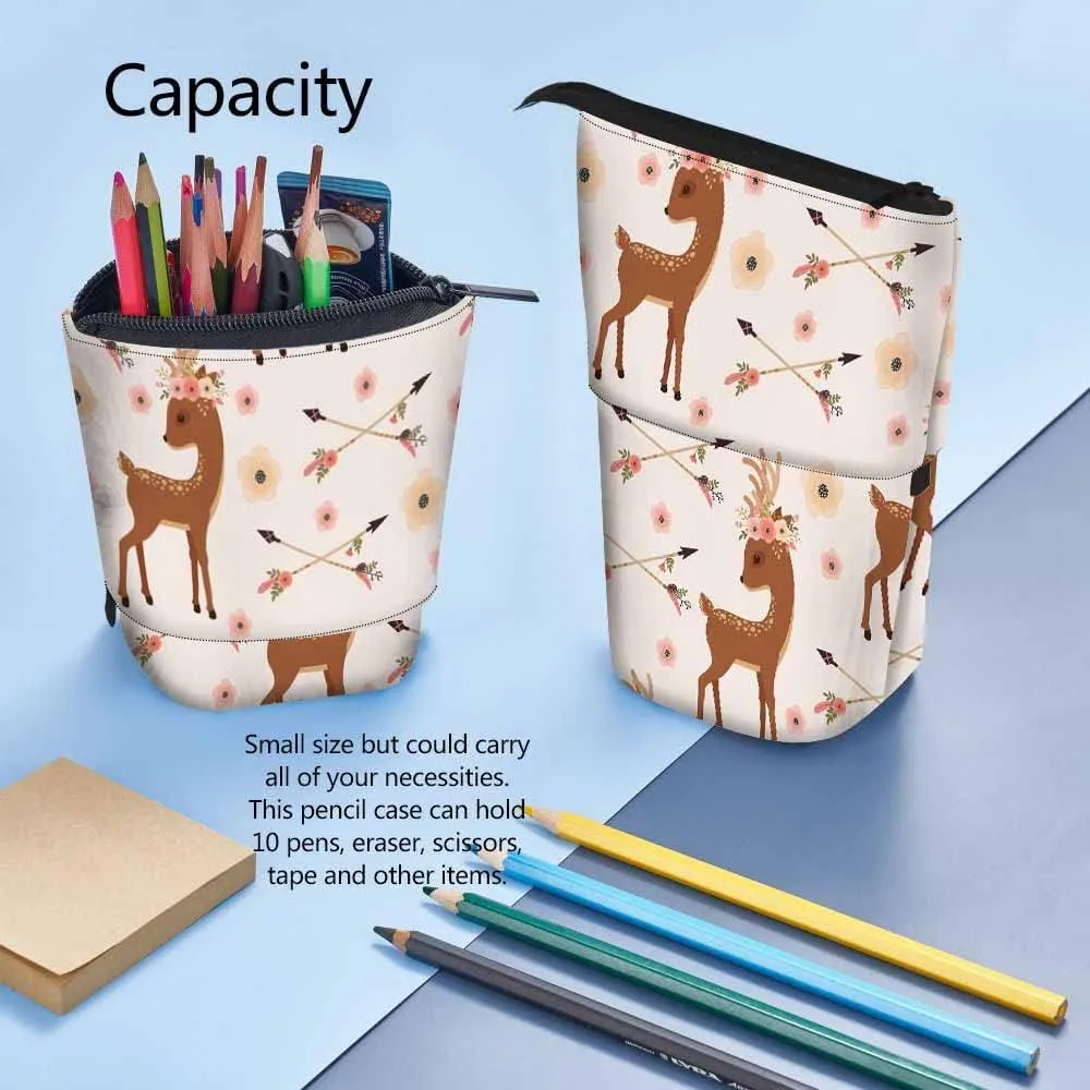 Swono Deer Pencil Holder Wreath Head Crossed Arrows Ethnic Native American Stand Up Pencil Case Organizer Pencil Holder Makeup Bag Gift Brown