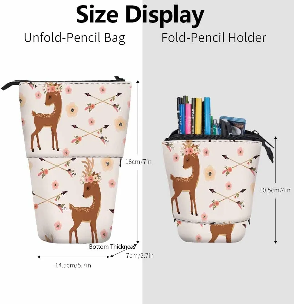 Swono Deer Pencil Holder Wreath Head Crossed Arrows Ethnic Native American Stand Up Pencil Case Organizer Pencil Holder Makeup Bag Gift Brown