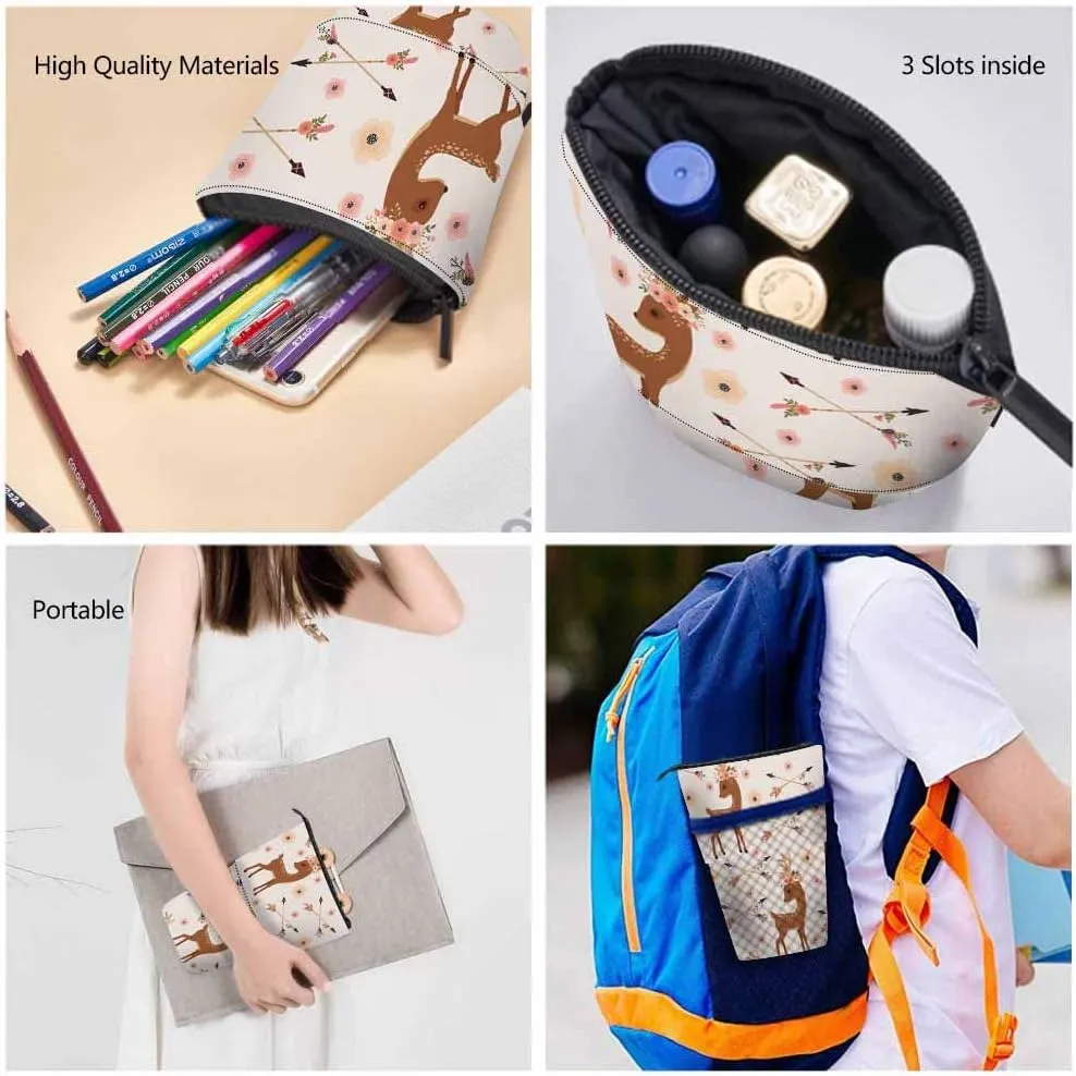 Swono Deer Pencil Holder Wreath Head Crossed Arrows Ethnic Native American Stand Up Pencil Case Organizer Pencil Holder Makeup Bag Gift Brown