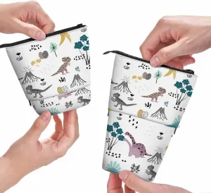 Swono Dinosaurs Cute Pencil Case Tropical Leaves Childish Cute Funny Cartoon Dino Standing Pencil Case Pencil Holder Pencil Pouch Cosmetics Pouch Makeup Office Bag Colorful