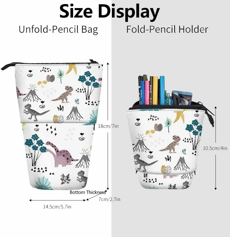 Swono Dinosaurs Cute Pencil Case Tropical Leaves Childish Cute Funny Cartoon Dino Standing Pencil Case Pencil Holder Pencil Pouch Cosmetics Pouch Makeup Office Bag Colorful