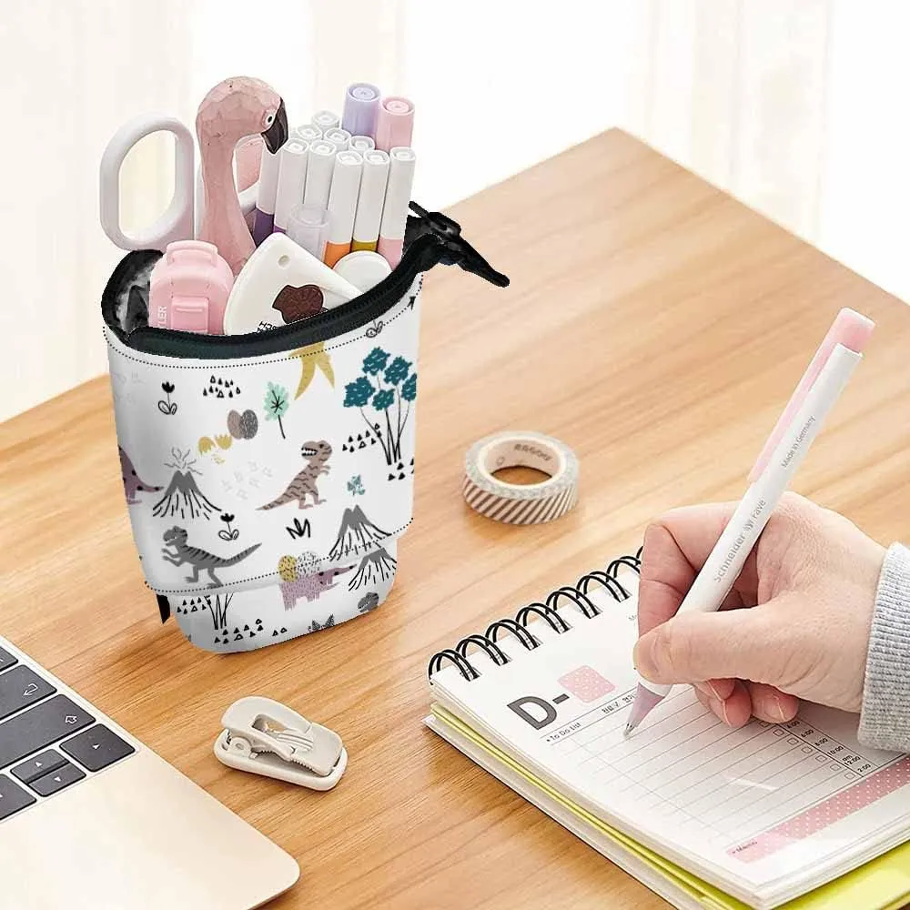 Swono Dinosaurs Cute Pencil Case Tropical Leaves Childish Cute Funny Cartoon Dino Standing Pencil Case Pencil Holder Pencil Pouch Cosmetics Pouch Makeup Office Bag Colorful
