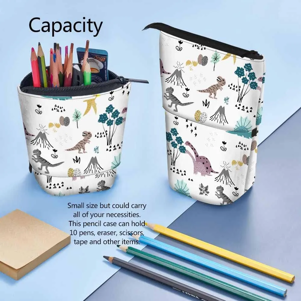 Swono Dinosaurs Cute Pencil Case Tropical Leaves Childish Cute Funny Cartoon Dino Standing Pencil Case Pencil Holder Pencil Pouch Cosmetics Pouch Makeup Office Bag Colorful