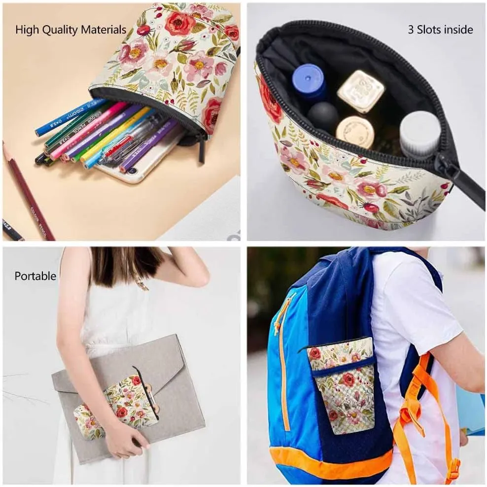 Swono Floral Colored Pencil Case Romantic Watercolor Blossoming Botanical Flowers Wreath Standing Pencil Case Pencil Pouch Pencil Holder Colorful