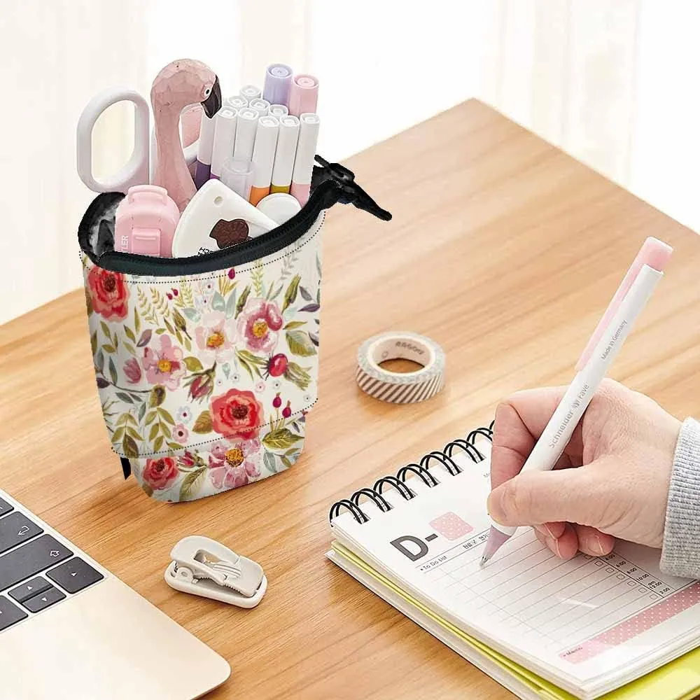 Swono Floral Colored Pencil Case Romantic Watercolor Blossoming Botanical Flowers Wreath Standing Pencil Case Pencil Pouch Pencil Holder Colorful