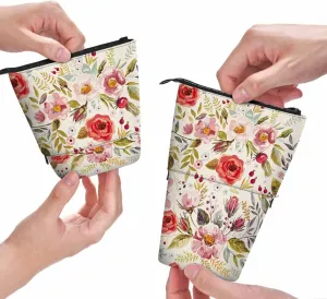 Swono Floral Colored Pencil Case Romantic Watercolor Blossoming Botanical Flowers Wreath Standing Pencil Case Pencil Pouch Pencil Holder Colorful