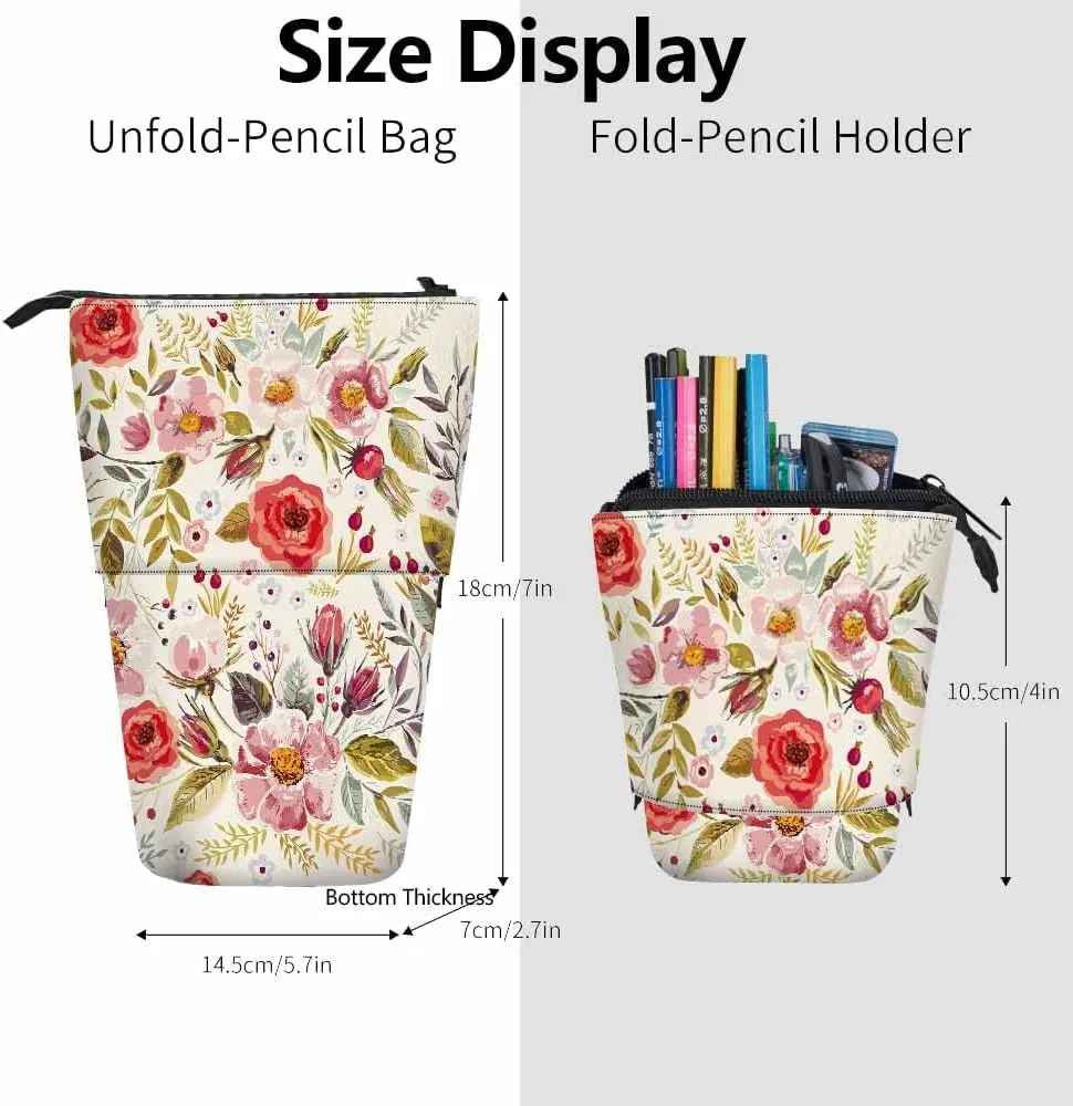 Swono Floral Colored Pencil Case Romantic Watercolor Blossoming Botanical Flowers Wreath Standing Pencil Case Pencil Pouch Pencil Holder Colorful