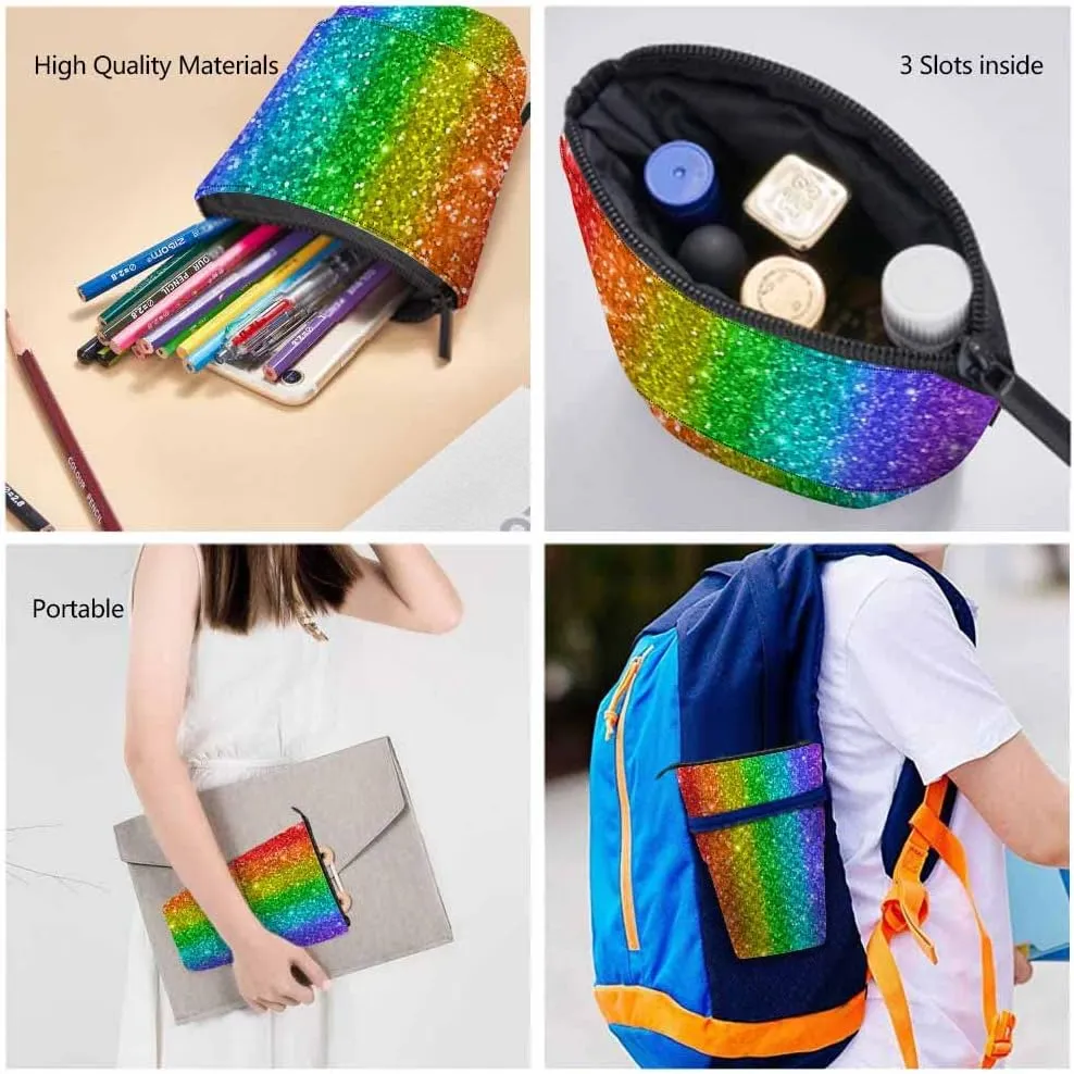 Swono Glitter Pencil Case Rainbow Stripe Standing Pencil Case Pencil Holder Pencil Pouch Cosmetics Pouch Makeup Office Bag Colorful