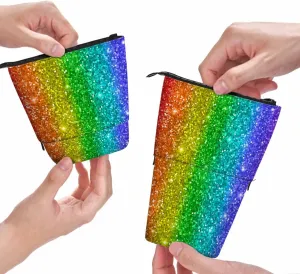 Swono Glitter Pencil Case Rainbow Stripe Standing Pencil Case Pencil Holder Pencil Pouch Cosmetics Pouch Makeup Office Bag Colorful