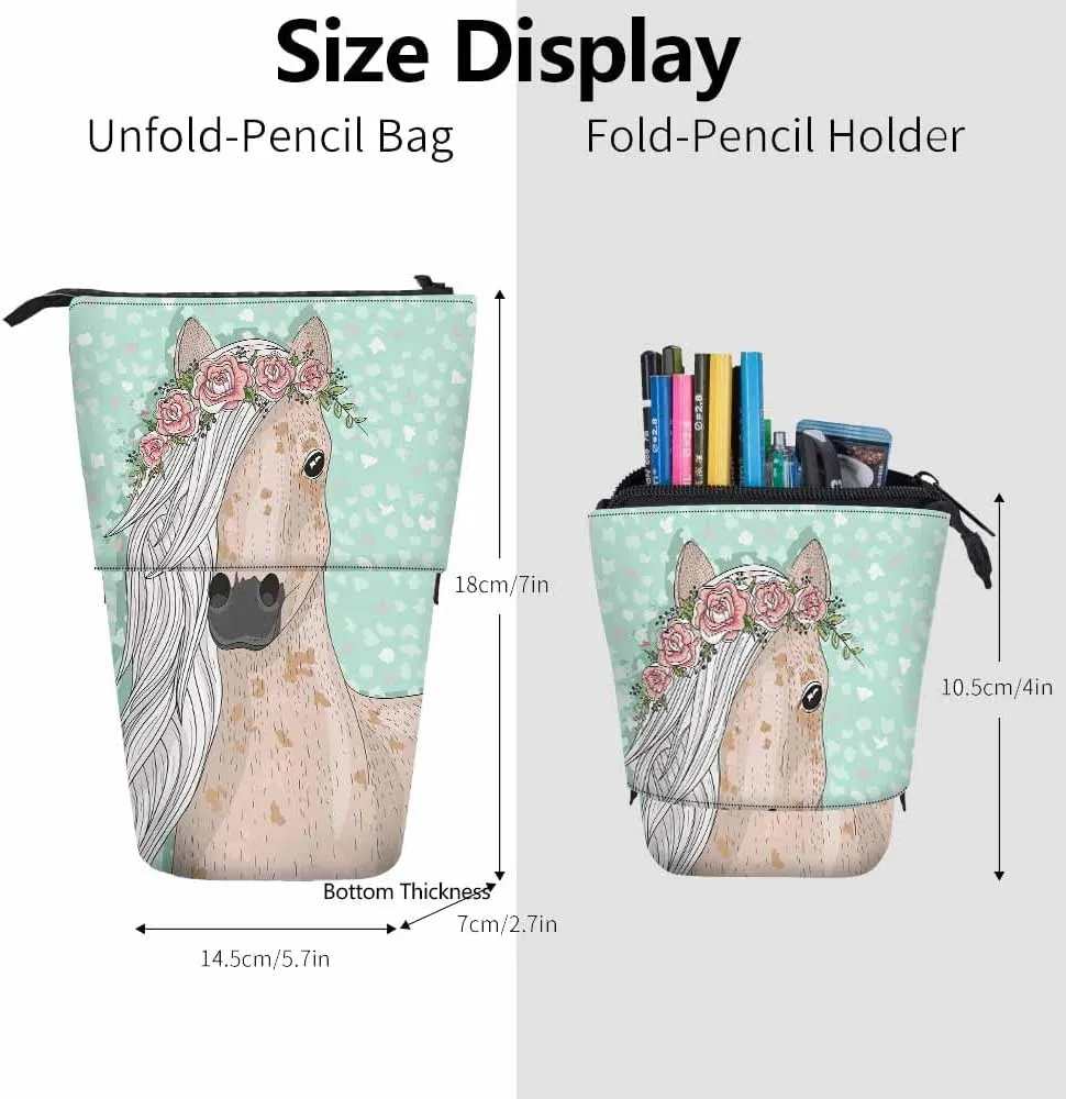 Swono Horse Flowers Pencil Case Cute Fairytale Standing Pencil Case Pencil Pouch Pencil Holder Mediumaquamarine