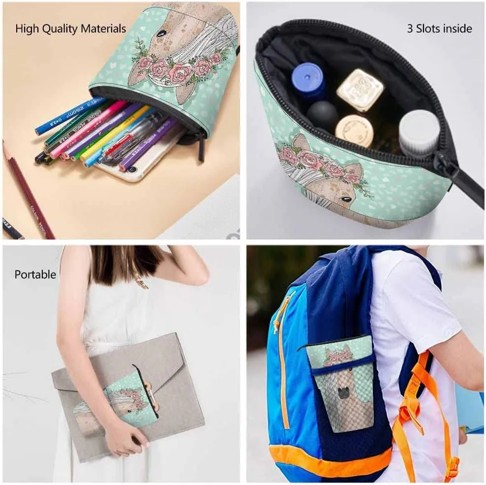 Swono Horse Flowers Pencil Case Cute Fairytale Standing Pencil Case Pencil Pouch Pencil Holder Mediumaquamarine
