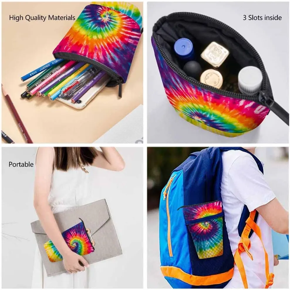 Swono Tie Dye Pencil Holder Abstract Swirl Spiral Stand Up Stationery Bag Pencil Case Organizer Cosmetics Pouch For Women Men Colorful
